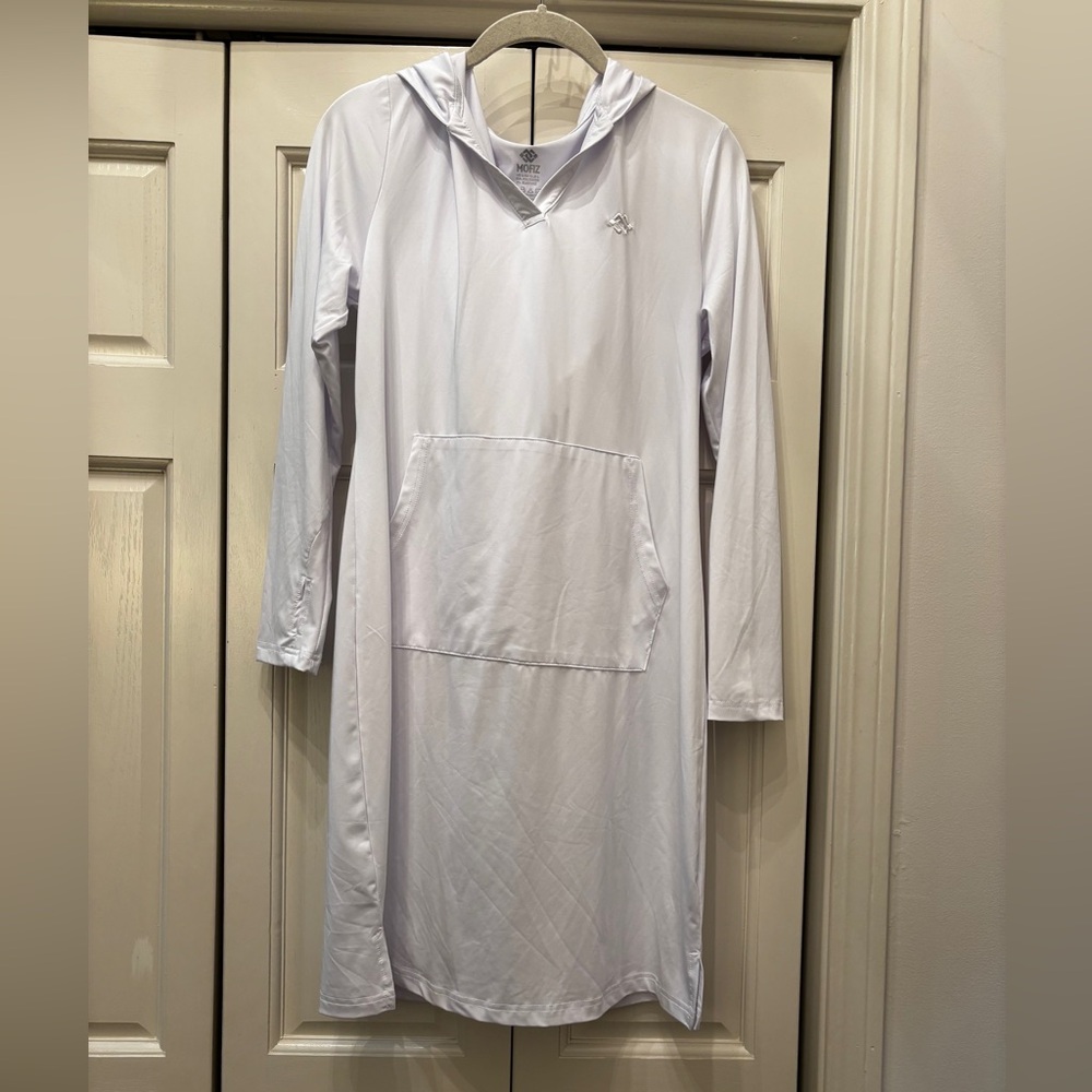 MOFIZ White Hooded Long Sleeve cover up Dress, S